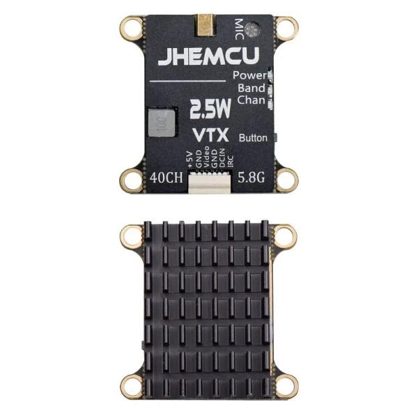 JHEMCU 2.5W VTX 5.8G 40CH Adjustable FPV Transmitter Built-in Microphone Heat Sink 2-6S 30X30mm for RC Airplane FPV Long Range